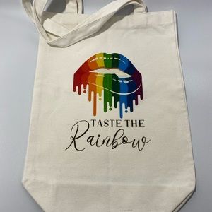 Canvas multi use bags with Pride designs.